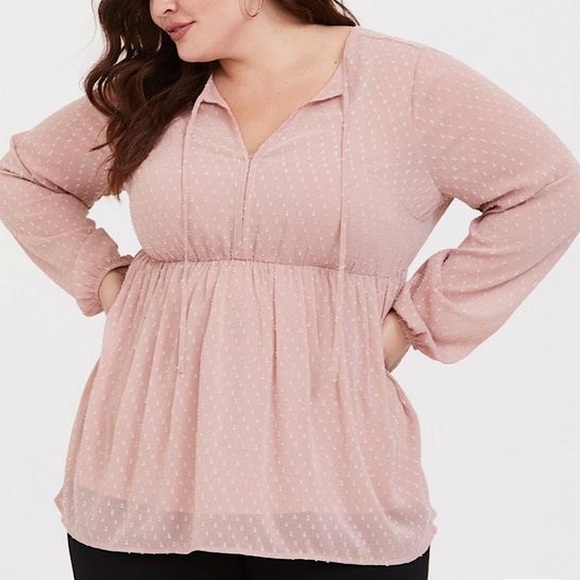 Torrid Women’s Clop Dot Tie Babydoll Top‎ in Blush Pink Size Large 12-14 - Picture 1 of 12